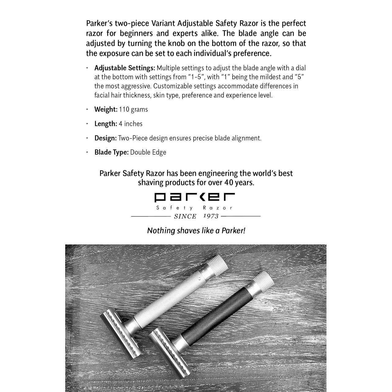 Parker Safety Razor Variant Adjustable Satin Chrome - 3.1 - PA-VAR-SC