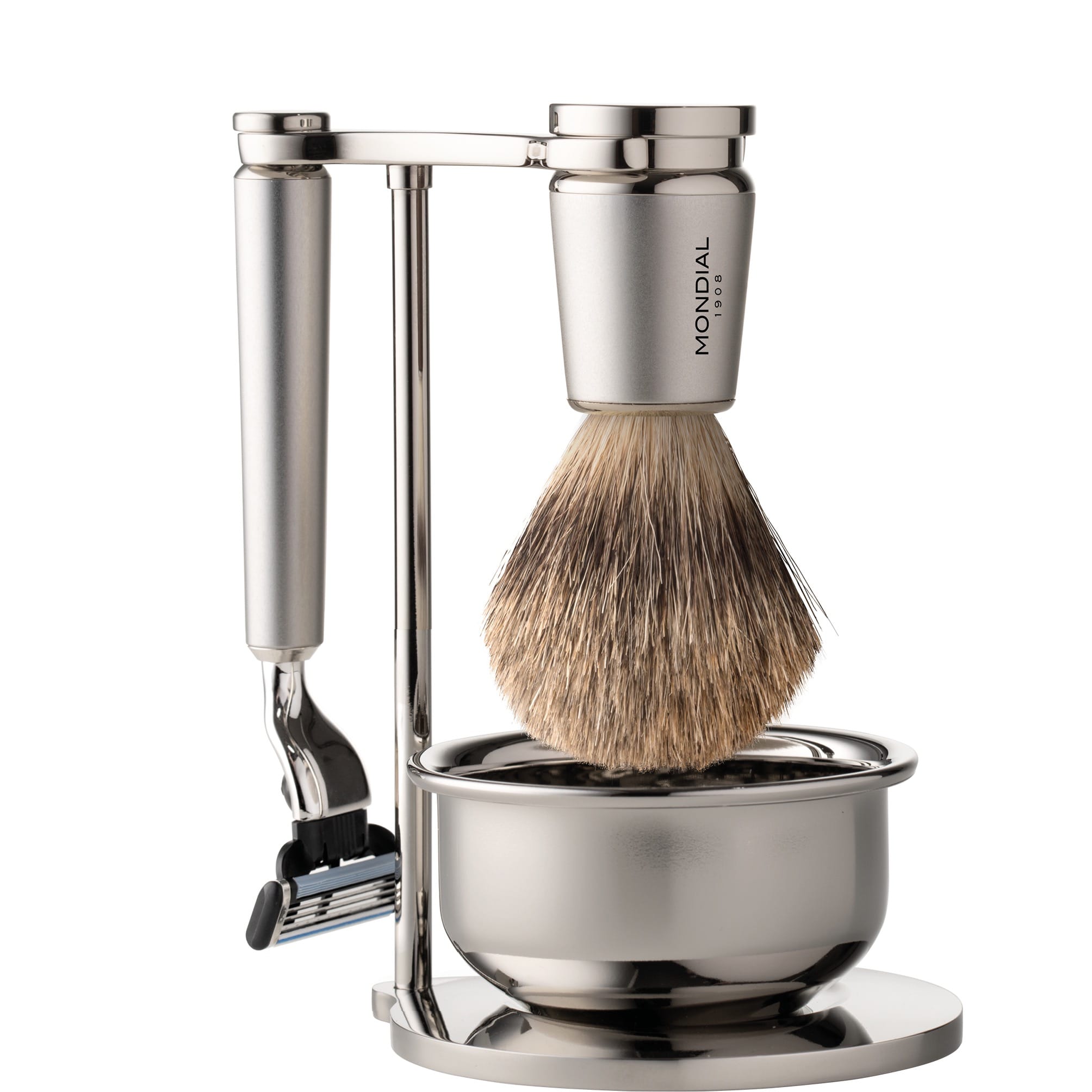 Mondial 1908 Scheerset en Bowl Run 4-delig Mach3 Fijndashaar Satin Chrome - 1.1 - ST-RUN-532AB-BB-M