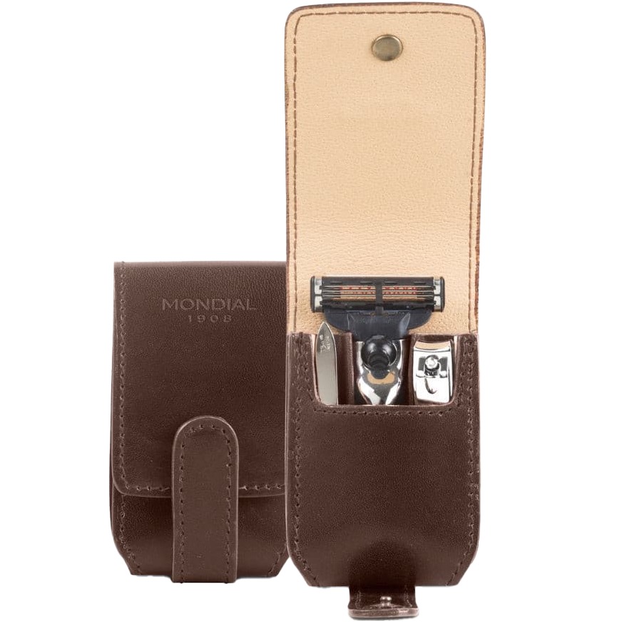 Scheer- & manicureset  - Mach3 - donkerbruin leder